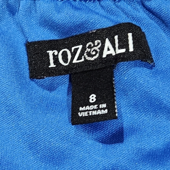 Roz & Ali Womens Blue Floral Flutter Sleeve Off Shoulder Boho Flowy Dress Size 8 - Picture 5 of 7